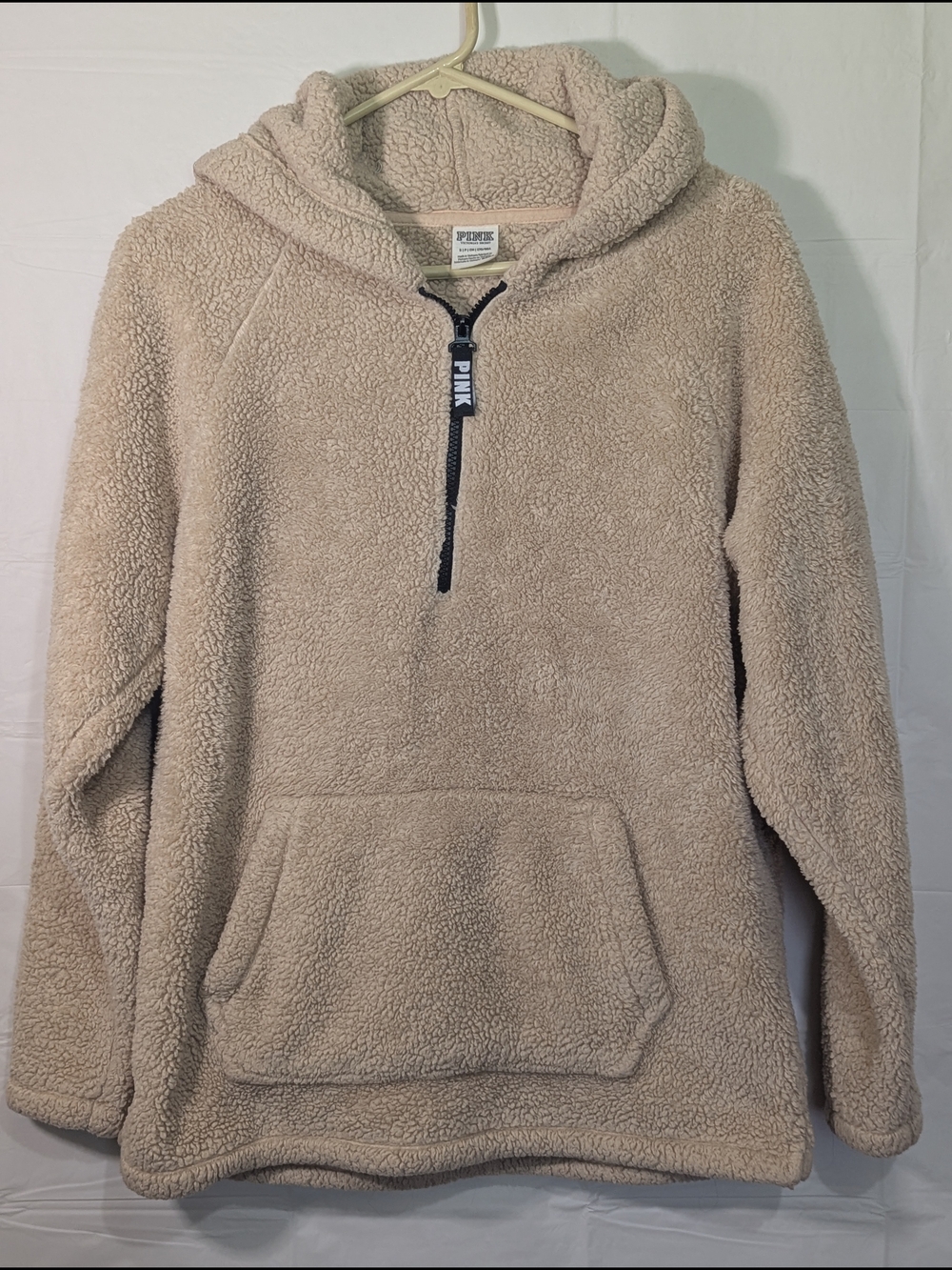 PINK Victoria's Secret Sherpa Hoodie Cream Half Zip Fleece Pullover Size S